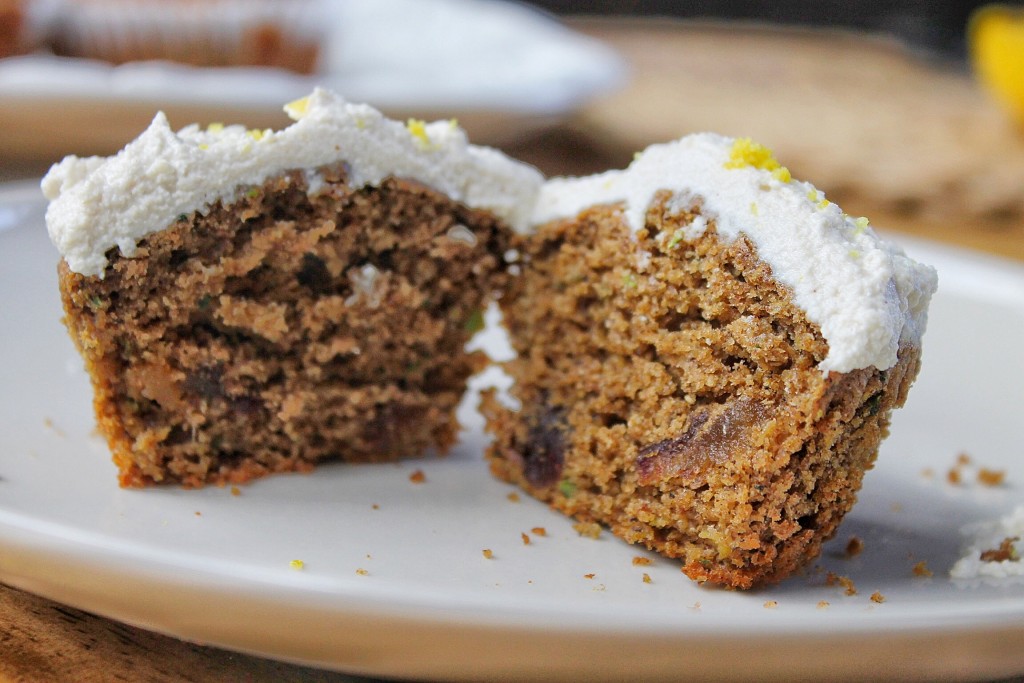 Zucchini and Date Muffins with Cashew Ginger Frosting