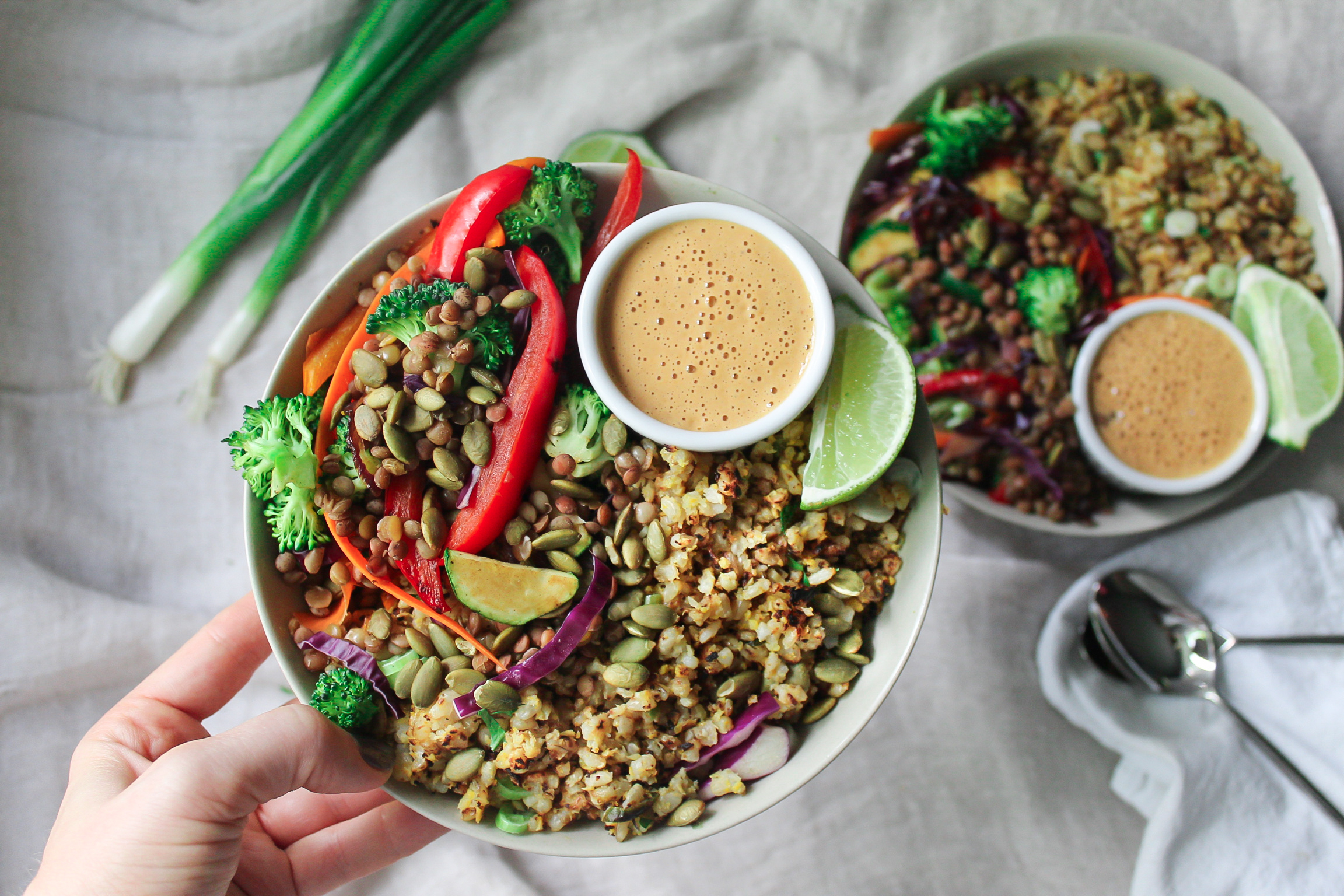 Lentil Bowl with Spicy Cashew Sauce
